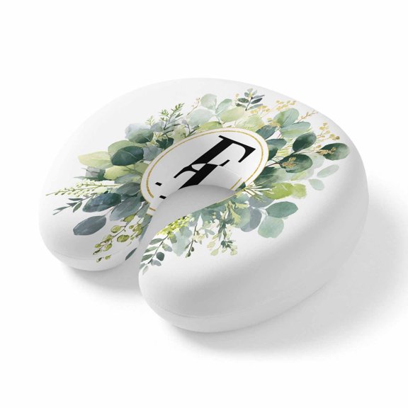 Travel Pillows U Shape Memory Foam Letter F Plane Neck Pillows Head Support Comfort Portable Alphabet Green Eucalyptus Leaves Headrest Neck Pillow for Airplane Car Office Home Chair Sleeping Rest