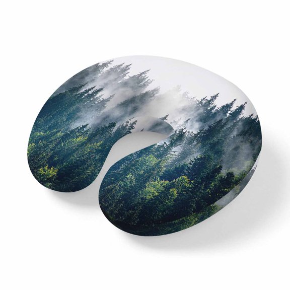 Travel Pillows U Shape Memory Foam Misty Forest Plane Neck Pillows Head Support Comfort Portable Green Trees Mountain Landscape Headrest Neck Pillow for Airplane Car Office Home Chair Sleeping Rest