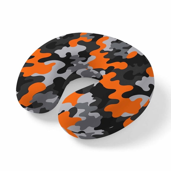 Travel Pillows U Shape Memory Foam Orange Black Could Plane Neck Pillows Head Support Comfort Portable Modern Texture Headrest Neck Pillow for Airplane Car Office Home Chair Sleeping Napping Rest