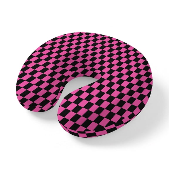 Travel Pillows U Shape Memory Foam Pink Black Chessboard Plane Neck Pillows Head Support Comfort Portable Square Blocks Plaid Headrest Neck Pillow for Airplane Car Office Home Chair Sleeping Rest