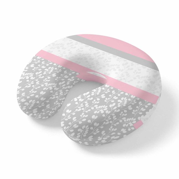 Travel Pillows U Shape Memory Foam Pink Grey Leaves Plane Neck Pillows Head Support Comfort Portable Stitching Stripes Headrest Neck Pillow for Airplane Car Office Home Chair Sleeping Napping Rest