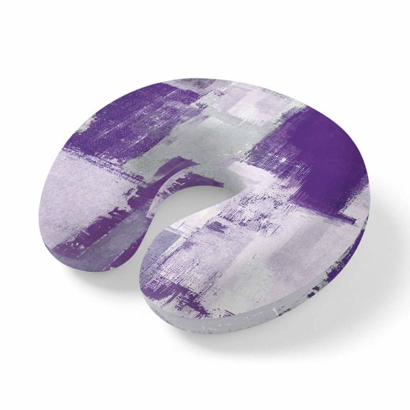 Travel Pillows U Shape Memory Foam Purple Gray Block Plane Neck Pillows Head Support Comfort Portable Abstract Art Headrest Neck Pillow for Airplane Car Office Home Chair Sleeping Napping Rest