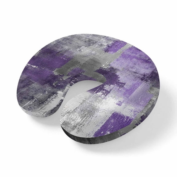 Travel Pillows U Shape Memory Foam Purple Gray Block Plane Neck Pillows Head Support Comfort Portable Modern Abstract Art Headrest Neck Pillow for Airplane Car Office Home Chair Sleeping Rest