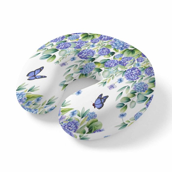 Travel Pillows U Shape Memory Foam Purple Hydrangea Plane Neck Pillows Head Support Comfort Portable Butterfly Eucalyptus Leaves Headrest Neck Pillow for Airplane Car Office Home Chair Sleeping Rest
