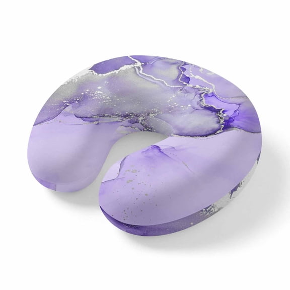Travel Pillows U Shape Memory Foam Purple Marble Plane Neck Pillows Head Support Comfort Portable Abstract Waves Cloud Headrest Neck Pillow for Airplane Car Office Home Chair Sleeping Napping Rest