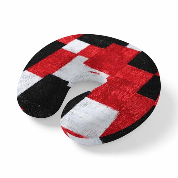 Travel Pillows U Shape Memory Foam Red Black Blocks Plane Neck Pillows Head Support Comfort Portable Modern Abstract Patchwork Headrest Neck Pillow for Airplane Car Office Home Chair Sleeping Rest