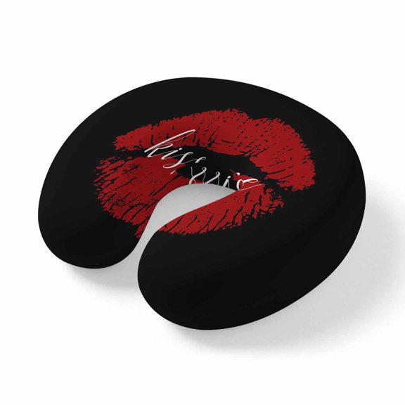 Travel Pillows U Shape Memory Foam Red Lipprint Plane Neck Pillows Head Support Comfort Portable Kiss Lip Black Headrest Neck Pillow for Airplane Car Office Home Chair Sleeping Napping Rest
