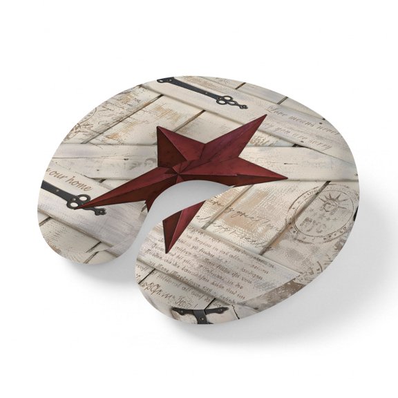 Travel Pillows U Shape Memory Foam Rusty Barn Star Doors Plane Neck Pillows Head Support Comfort Portable Red Retro Rustic Walls Headrest Neck Pillow for Airplane Car Office Home Chair Sleeping Rest