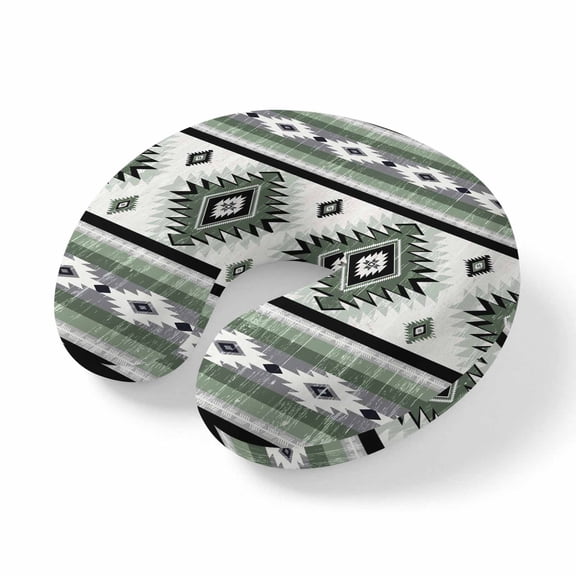 Travel Pillows U Shape Memory Foam Sage Green Boho Aztec Plane Neck Pillows Head Support Comfort Portable Southwest Tribal Geometric Headrest Neck Pillow for Airplane Car Office Home Chair Sleeping