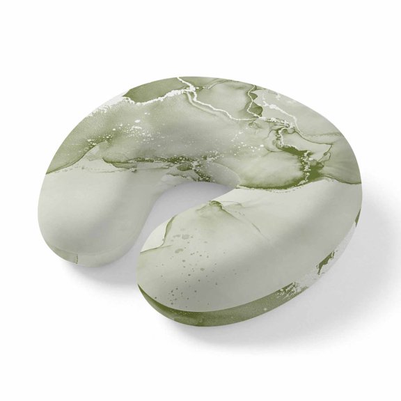 Travel Pillows U Shape Memory Foam Sage Green Marble Plane Neck Pillows Head Support Comfort Portable Abstract Waves Cloud Headrest Neck Pillow for Airplane Car Office Home Chair Sleeping Rest