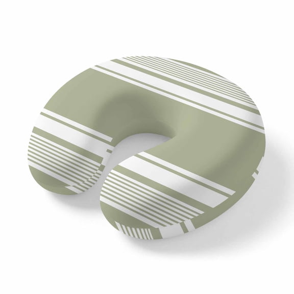 Travel Pillows U Shape Memory Foam Sage Green Stripes Plane Neck Pillows Head Support Comfort Portable Striped Lines Headrest Neck Pillow for Airplane Car Office Home Chair Sleeping Napping Rest