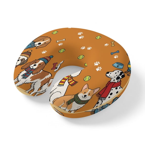 Travel Pillows U Shape Memory Foam Scarf Dog Plane Neck Pillows Head Support Comfort Puppy Animal Paw Print Tennis Ball Yellow Headrest Neck Pillow for Airplane Car Office Home Chair Sleeping