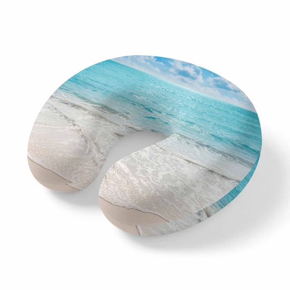 Travel Pillows U Shape Memory Foam Summer Beach Waves Plane Neck Pillows Head Support Comfort Portable Ocean Blue Sky Headrest Neck Pillow for Airplane Car Office Home Chair Sleeping Napping Rest