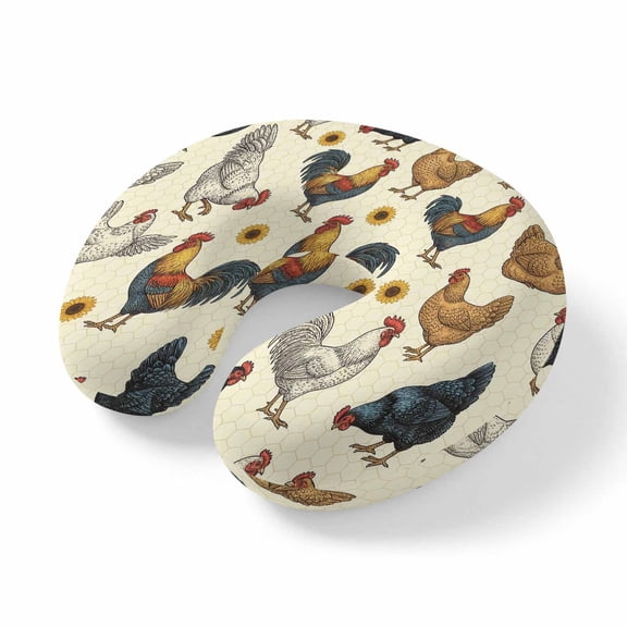 Travel Pillows U Shape Memory Foam Sunflower Chicken Plane Neck Pillows Head Support Comfort Portable Farmhouse AnimalRooster Headrest Neck Pillow for Airplane Car Office Home Chair Sleeping Rest