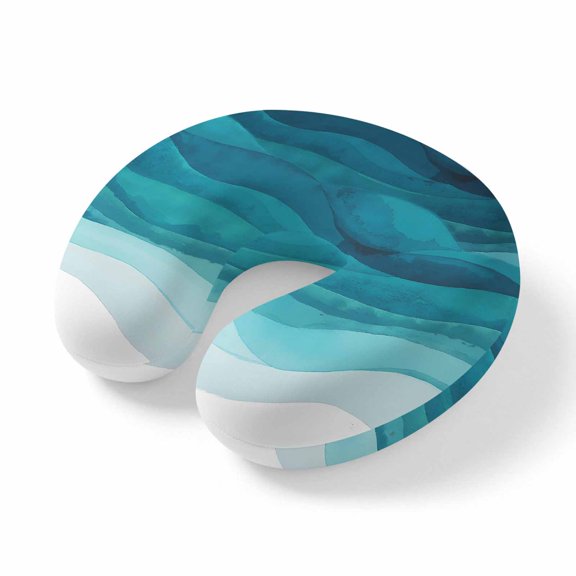 Travel Pillows U Shape Memory Foam Teal Blue Ocean Waves Plane Neck Pillows Head Support Comfort Portable Gradient Abstract Art Headrest Neck Pillow for Airplane Car Office Home Chair Sleeping Rest