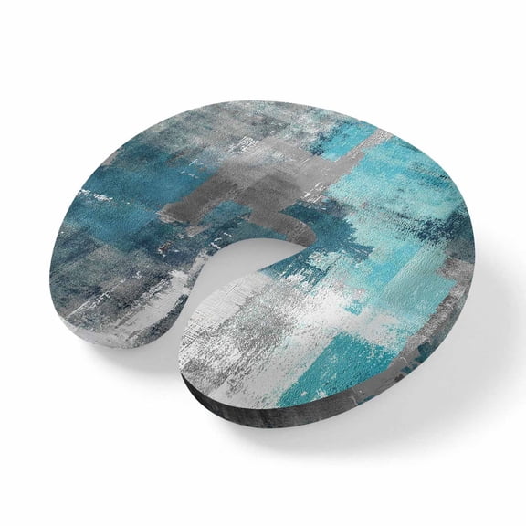 Travel Pillows U Shape Memory Foam Teal Gray Block Plane Neck Pillows Head Support Comfort Portable Abstract Art Headrest Neck Pillow for Airplane Car Office Home Chair Sleeping Napping Rest