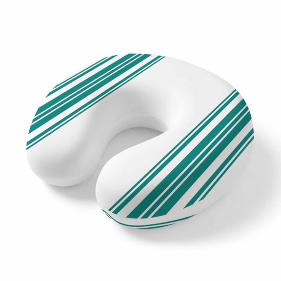 Travel Pillows U Shape Memory Foam Teal Green Stripes Plane Neck Pillows Head Support Comfort Portable Simple Style Headrest Neck Pillow for Airplane Car Office Home Chair Sleeping Napping Rest