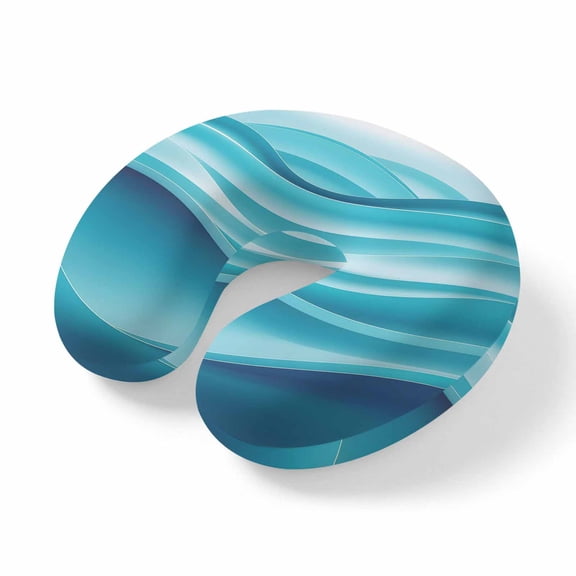 Travel Pillows U Shape Memory Foam Teal Ocean Waves Plane Neck Pillows Head Support Comfort Portable OmbreAbstract Art Stripes Headrest Neck Pillow for Airplane Car Office Home Chair Sleeping Rest