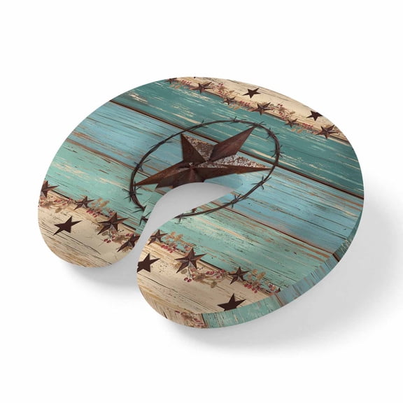 Travel Pillows U Shape Memory Foam Texas Star Teal Plane Neck Pillows Head Support Comfort Portable Farm Wood Grain Headrest Neck Pillow for Airplane Car Office Home Chair Sleeping Napping Rest