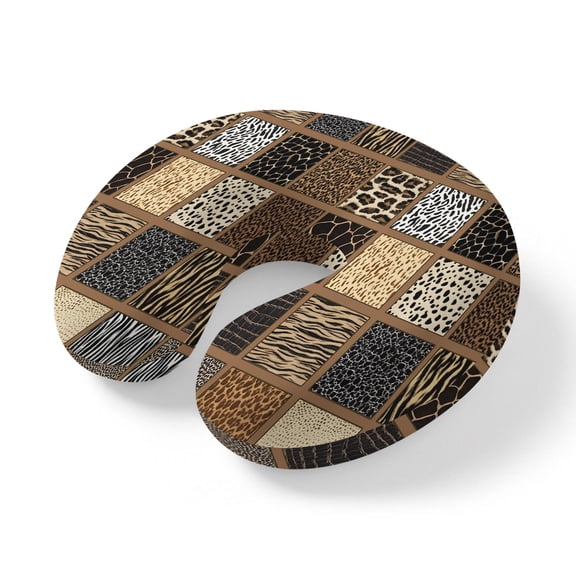 Travel Pillows U Shape Memory Foam Tiger Leopard Zebra Print Plane Neck Pillows Head Support Comfort Portable Brown Animal Fur Plaid Headrest Neck Pillow for Airplane Car Office Home Chair Sleeping