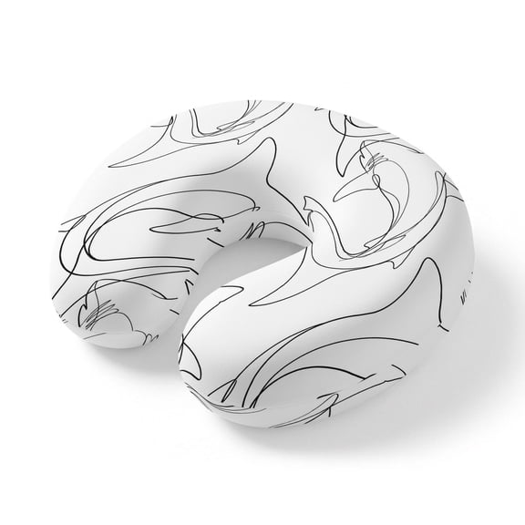 Travel Pillows U Shape Memory Foam White Ocean Shark Plane Neck Pillows Head Support Comfort Portable Abstract Lines Headrest Neck Pillow for Airplane Car Office Home Chair Sleeping Napping Rest