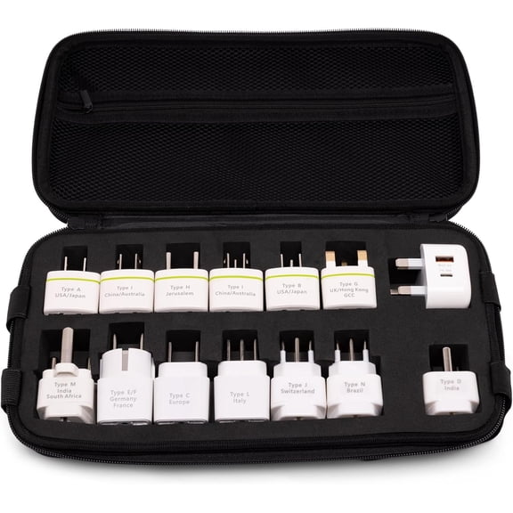 Travel Plug Adapter Kit with Case - International Plug Adapter Set for Worldwide Travel - Multi Country Power Plug Kit for , UK, , , Asia