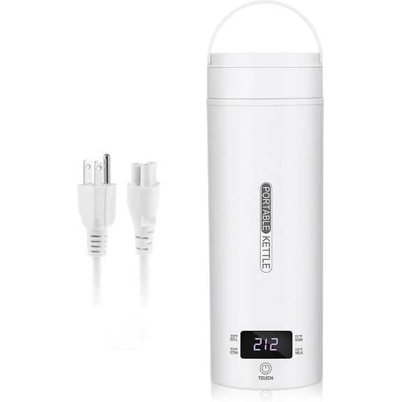 Travel Portable Electric Kettle, Small Mini Coffee Tea Kettle with 4 Temperature Settings, Travel Hot Water Kettle with Auto Shut-off, Stainless Steel, 17oz, White