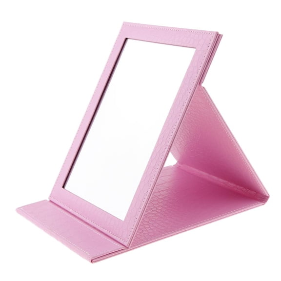 Travel Portable PU Leather Vanity Mirror Make Standing Mirror Table Mirror Make Pink