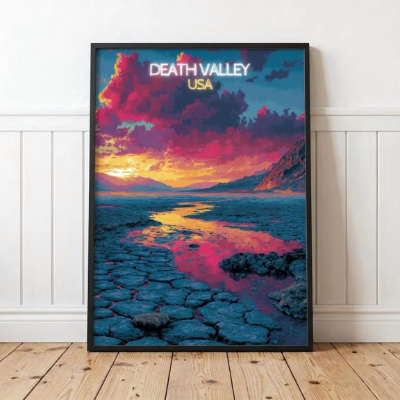 Travel Poster Death Valley National Park Desert Sunset Cracked Basin Art Print Vintage Style USA Landscape Wall Decor 11x17 Inch