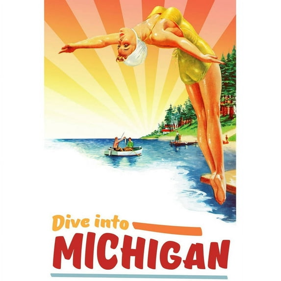 "Travel Poster Michigan" Painting Print on Wrapped Canvas