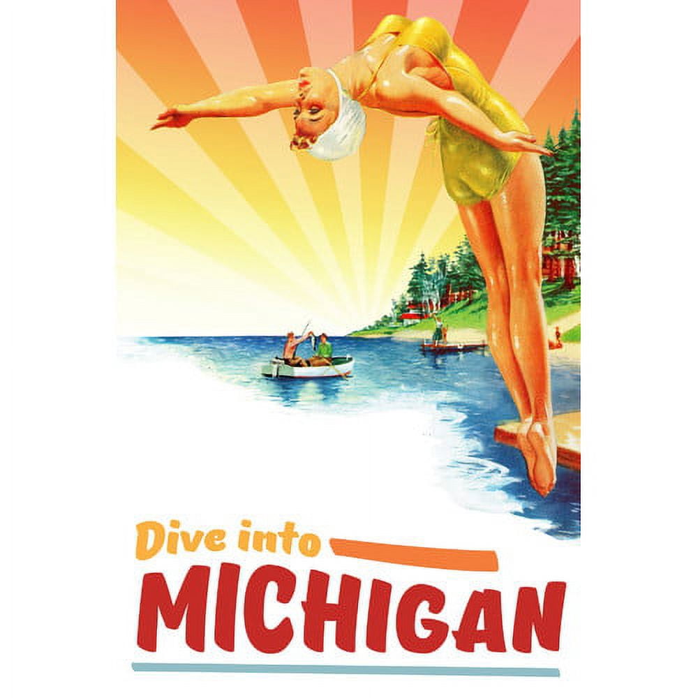 "Travel Poster Michigan" Painting Print on Wrapped Canvas