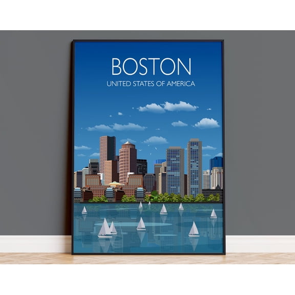 Travel Poster Of Boston Travel Print Of Boston City Of Boston Usa Usa Travel Poster Boston Cityscape Art