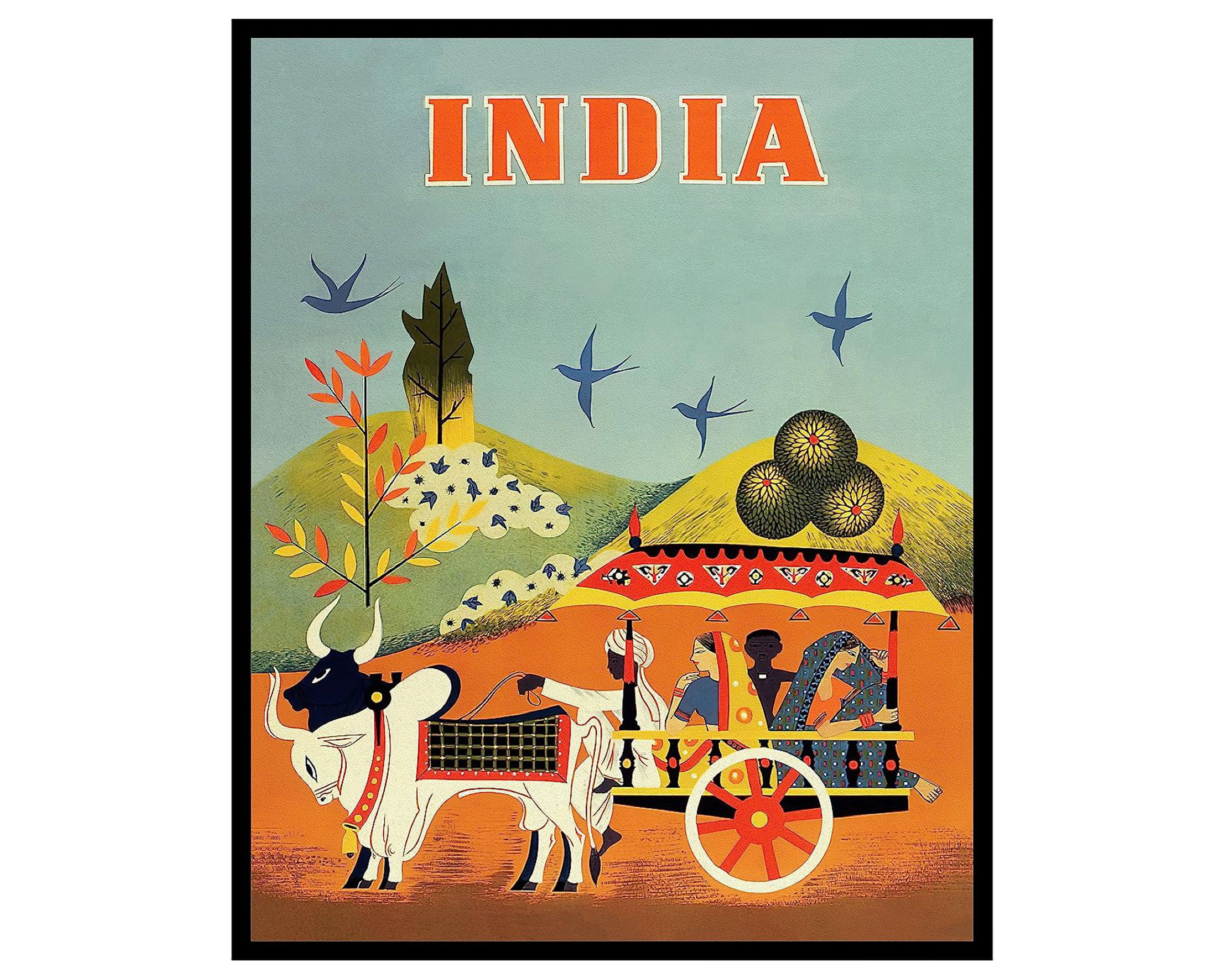 Travel Poster Vintage India Wall Art Colorful Retro Wall Decor