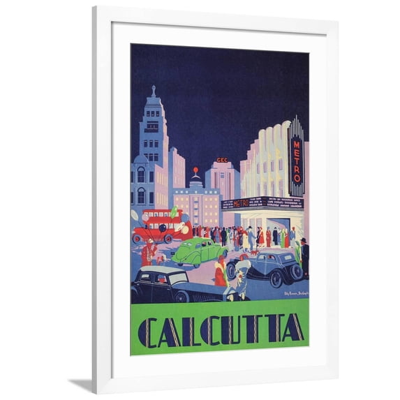 Art.com Travel Poster for Calcutta, India Art Print, White Frame Wall Art, 32" x 44"