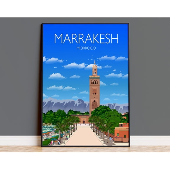 Travel Poster of Marrakesh, Travel Print of Marrakesh, Marrakesh Morocco, Morocco Travel Poster, Marrakesh Cityscape, 8x12 UNFRAMED