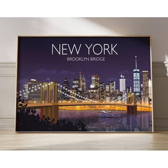 Travel Poster of New York, Brooklyn Bridge Travel Print, New York, USA, Travel Poster, New York Print, Limited Edition, 16x24 UNFRAMED