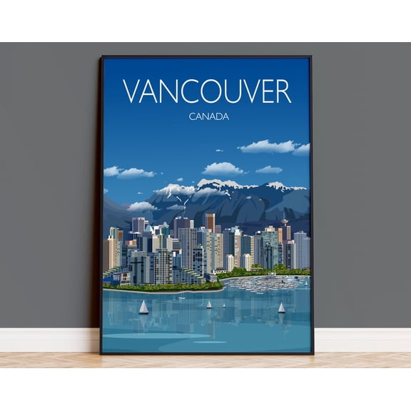 Travel Poster of Vancouver, Travel Print of Vancouver, City of Vancouver, Canada, Canada Travel Poster, Vancouver Cityscape, 8x12 UNFRAMED
