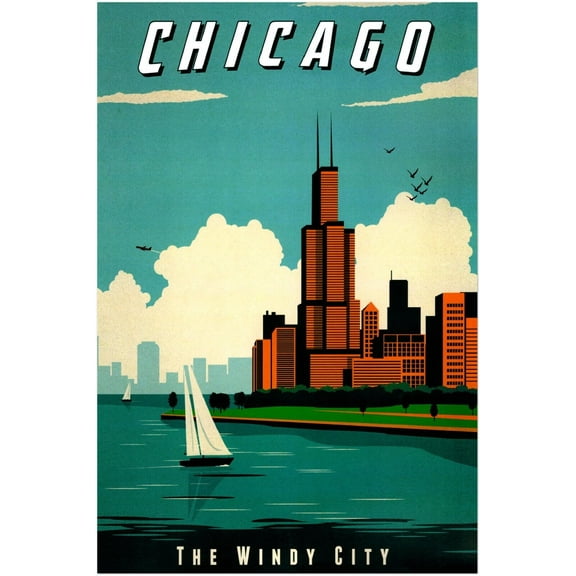 Travel Posters Chicago Illinois Vintage Travel Poster (24x36Inches)