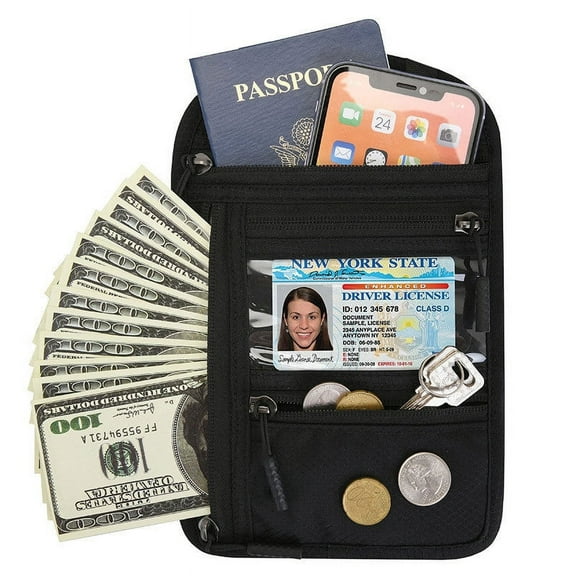 Travel Pouch Neck Wallet with RFID Blocking Passport Holder Neck Pouch Organizer Case for Men Cards Cash