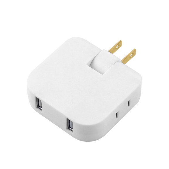 Travel Power Socket Flat Pin Plug AC Outlet Extender 2Outlet Power 2USB 180 degree Rotary Plug