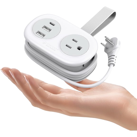 Travel Power Strip, 3.7FT Small Extension Cord, Portable Power Strip Flat Plug with 2 AC Outlets 3 USB Ports (1 USB C), Multi Plug Extension Cord for Travel, Cruise, Office, Hotels
