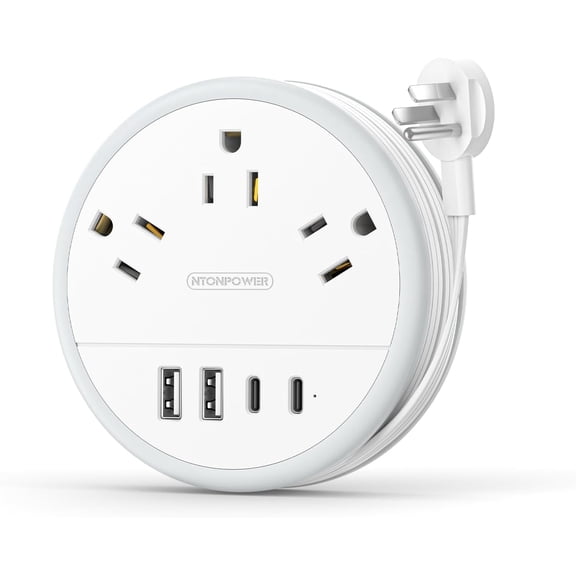 Travel Power Strip, Essentials, Cruise Essentials 3 Outlets 4 USB Ports(2 C), 4FT Wrapped Around Extension Cord for Ship Beach Vacation White