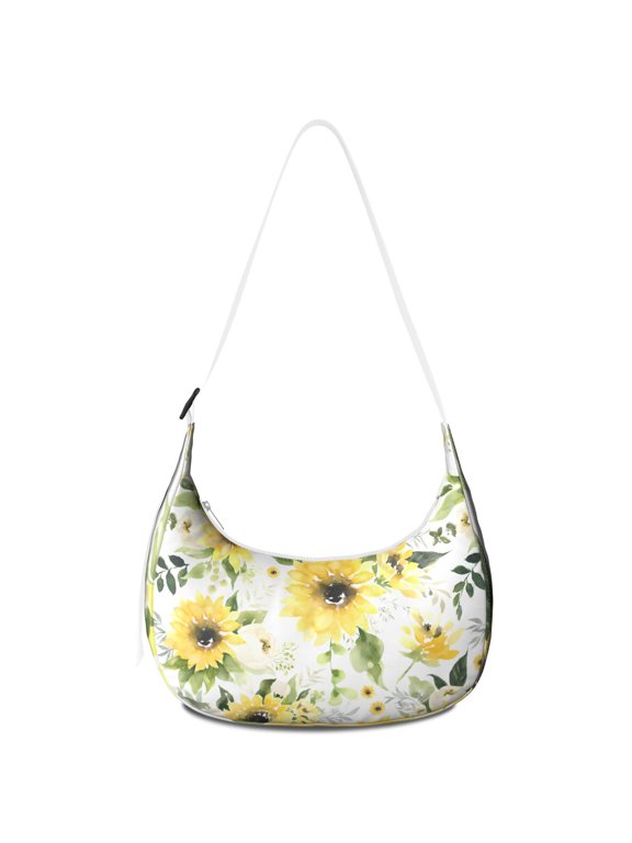 Travel Purse for Women – Durable Nylon Fabric, Yellow Sunflower and Bee Pattern, Boho Vintage Rustic Farmhouse Design, Large Capacity Crossbody Purse
