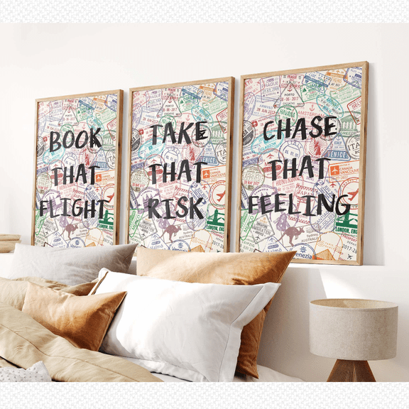 Travel Quote Wanderlust Passport Adventure Typography Poster Set 3 Prints Set 3 , Poster Only