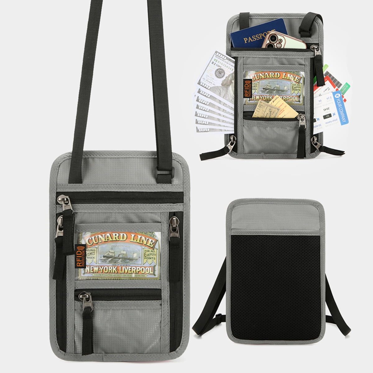 Travel RFID Blocking Undergarment Neck Wallet RFID Blocking Passport