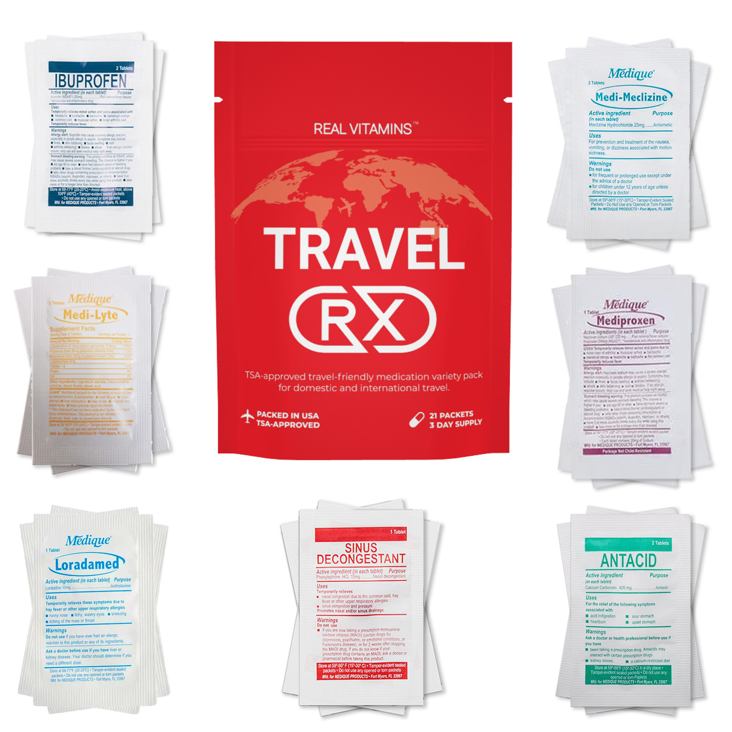 Travel RX Travel Medicine Pack Medication Variety for Travel with Bag