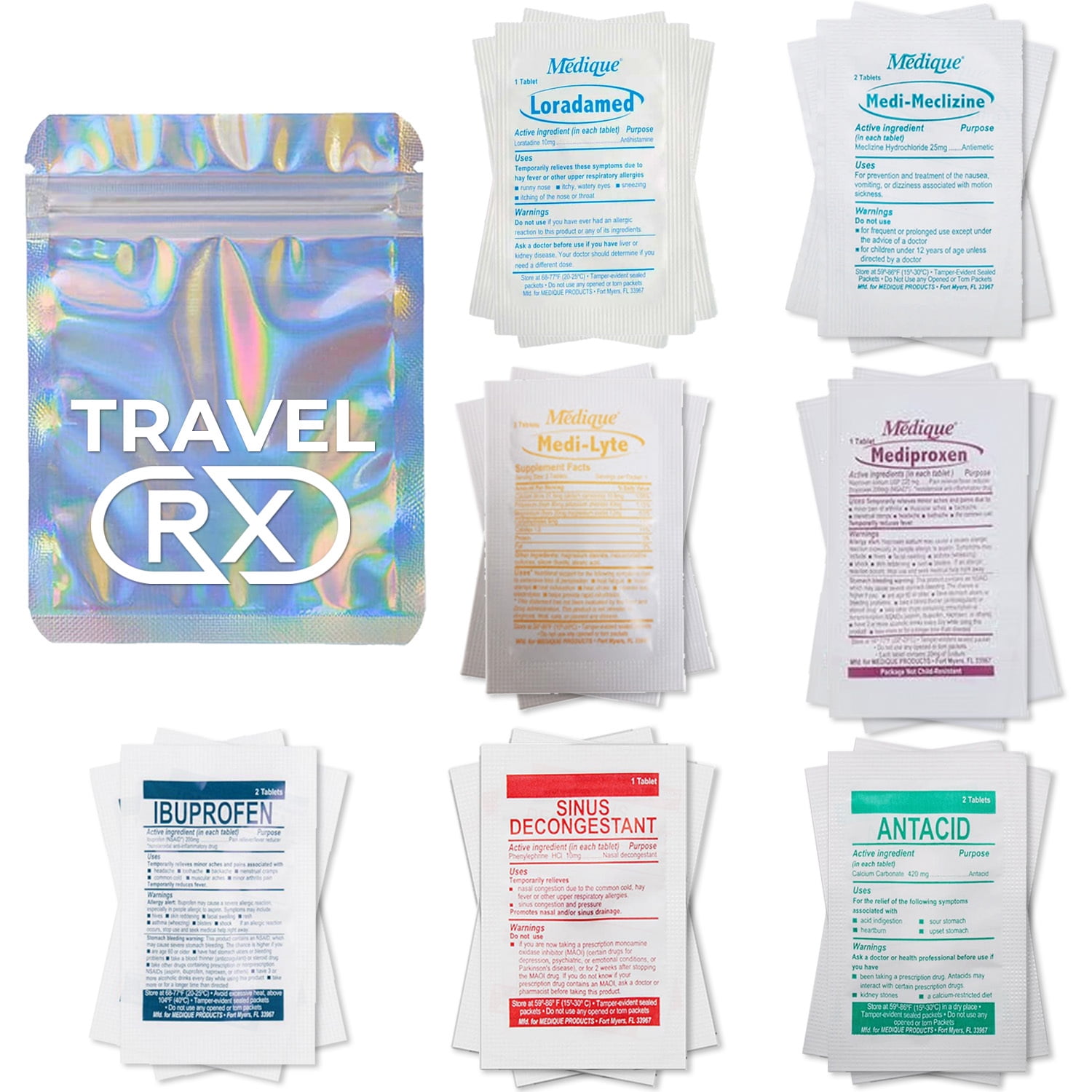 Travel RX Travel Medicine Pack Medication Variety for Travel with Bag
