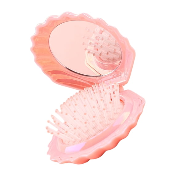 Travel Ready Foldable Hair Tool Mirror Comb Set In Adorable Shell Case Hair Comb