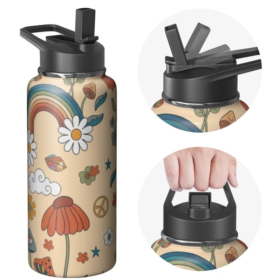 Travel Ready Pro 32oz Triple Walled Holiday gifts Themed Water Bottle Stainless Steel Insulated With Straw