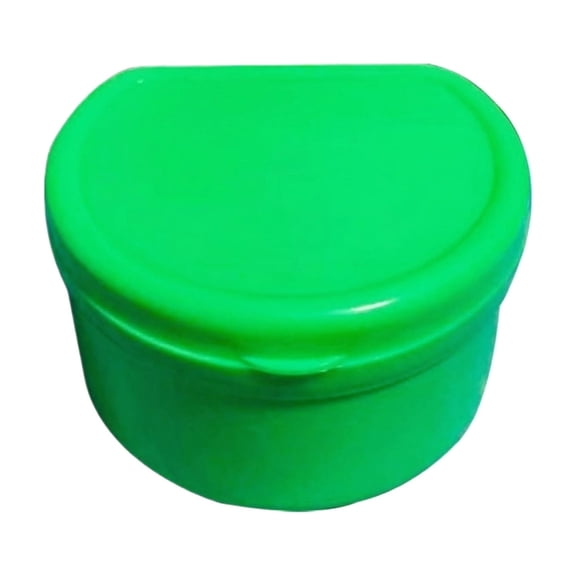 Travel Retainer Case, Denture Soaking Cup, Mouth Guard Storage Box, Orthodontic Container with Strainer, Portable Dental Appliance Holder Tray, Green